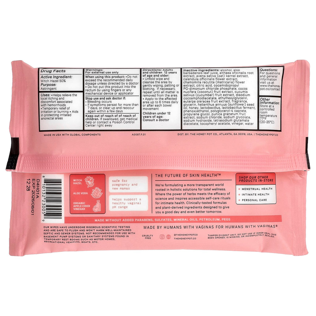 The Honey Pot Company, Soothing Hemorrhoidal Wipes, Maximum Strength, 20 Wipes