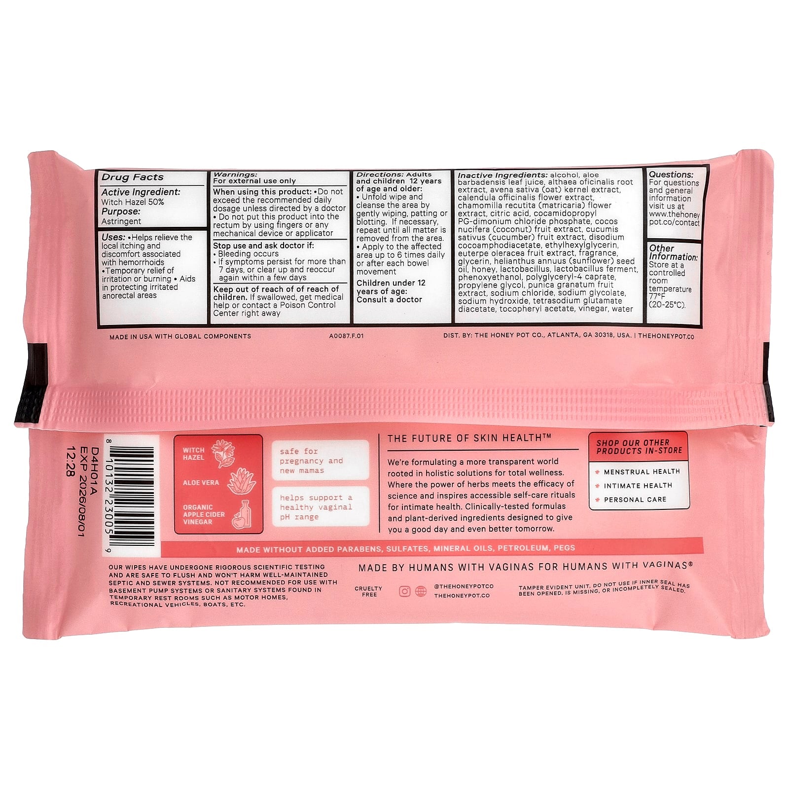 The Honey Pot Company, Soothing Hemorrhoidal Wipes, Maximum Strength, 20 Wipes