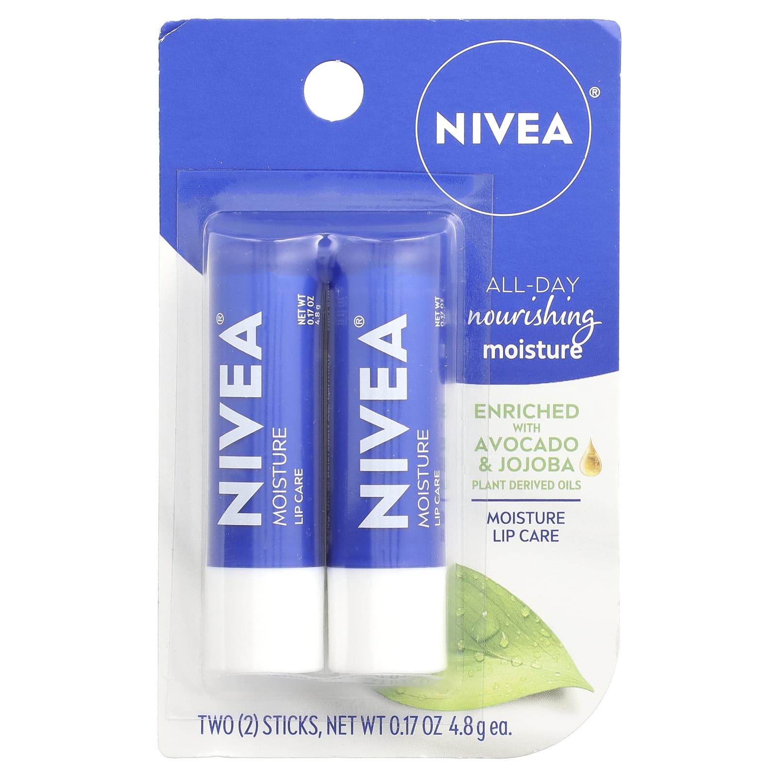 Nivea, Moisture Lip Care, 2 Sticks, 0.17 oz (4.8 g) Each