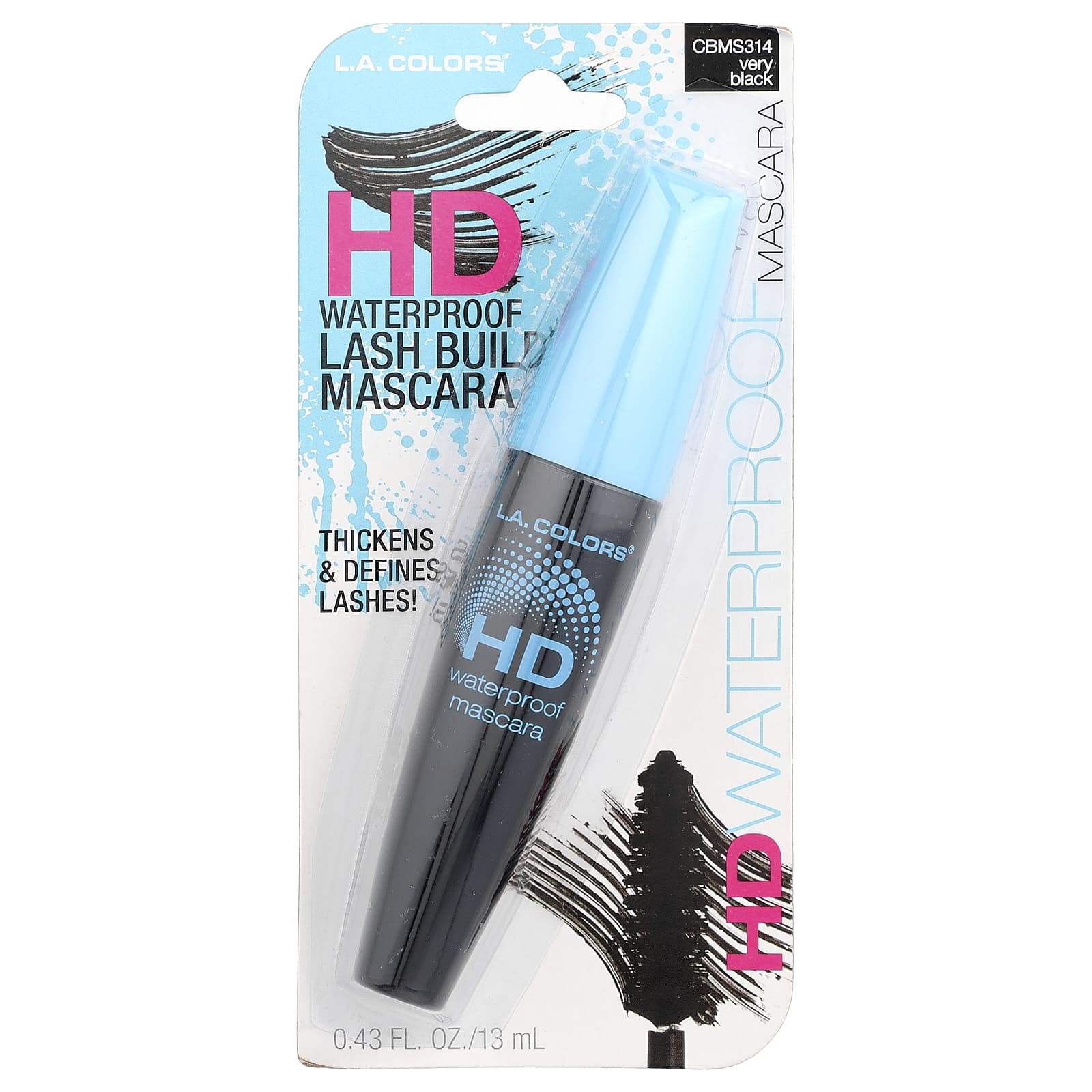 L.A. Colors, HD Waterproof Mascara, CBMS314 Very Black, 0.43 fl oz (13 ml)