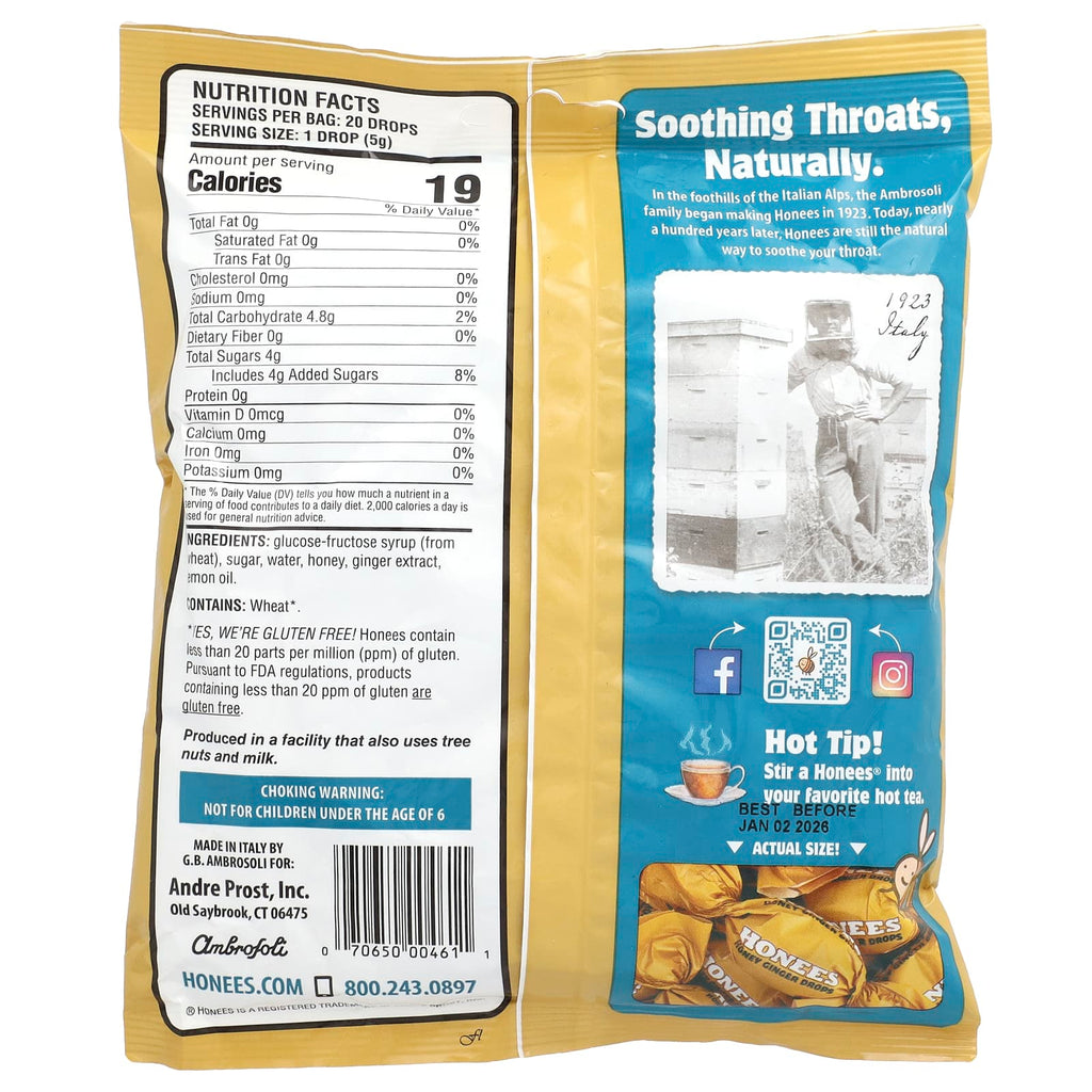 Honees, Honey Ginger Drops, 20 Pieces, 3.5 oz (100 g)