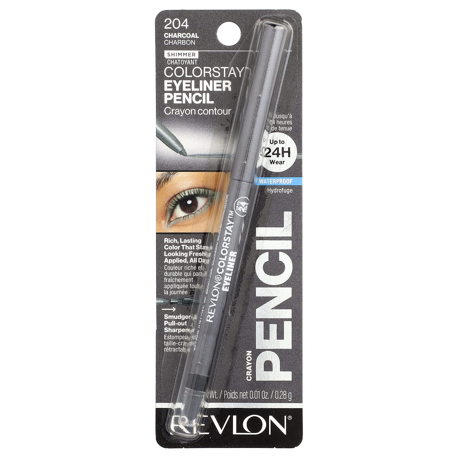 Revlon, Colorstay™, Eyeliner Pencil, Shimmer, 204 Charcoal, 0.01 oz (0.28 g)