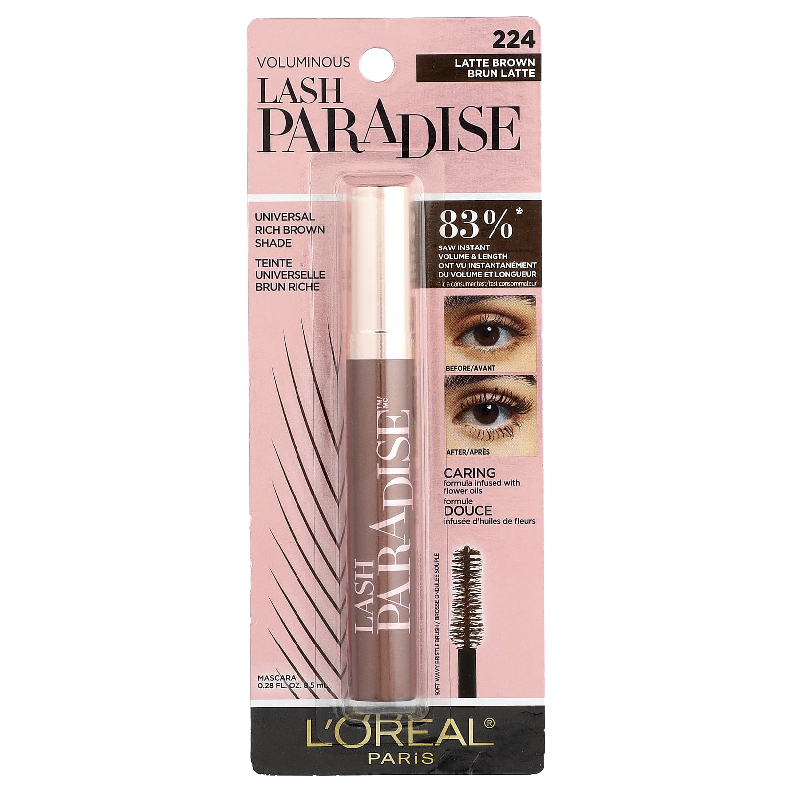 L'Oréal, Voluminous Lash Paradise Mascara, 224 Latte Brown, 0.28 fl oz (8.5 ml)