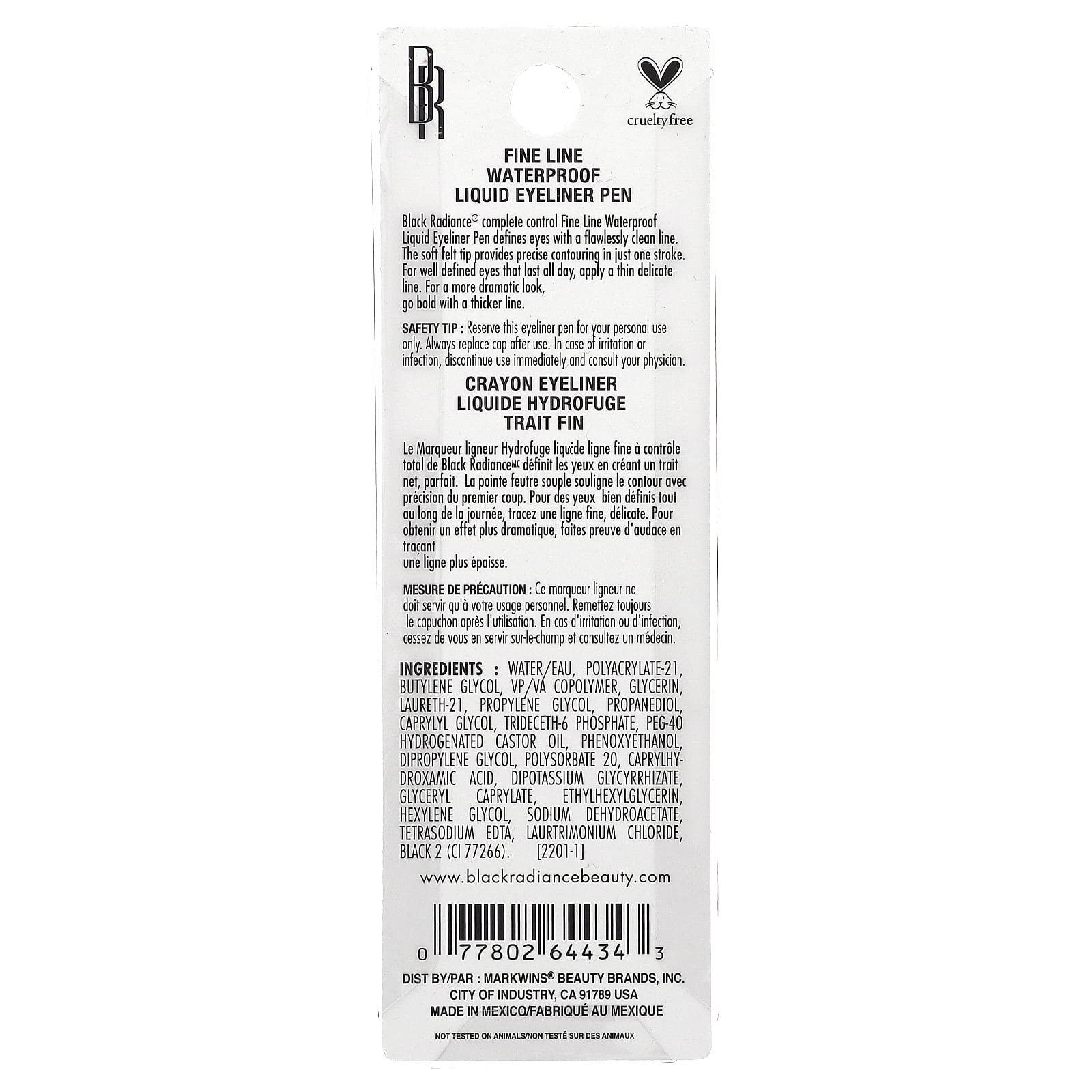 Black Radiance, Fine Line, Waterproof Liquid Eyeliner Pen, CA6425 Black Velvet, 0.03 fl oz (0.94 ml)