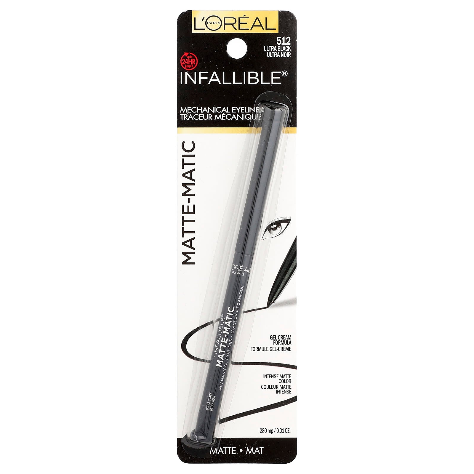 L'Oréal, Infallible®, Matte-Matic Mechanical Eyeliner, 512 Ultra Black, 0.01 oz (280 mg)
