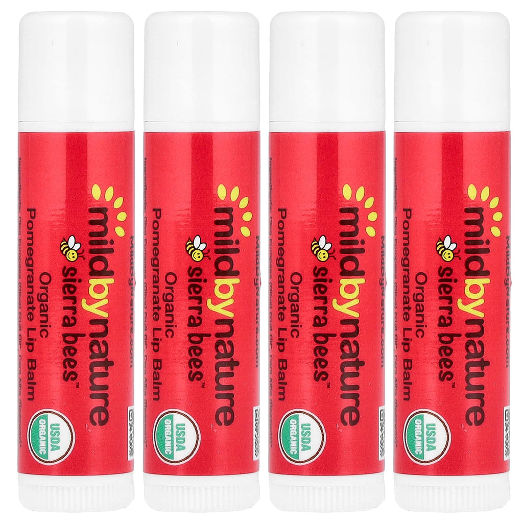 Mild By Nature, Sierra Bees™, Organic Lip Balms, Pomegranate, 4 Pack, 0.15 oz (4.25g) Each