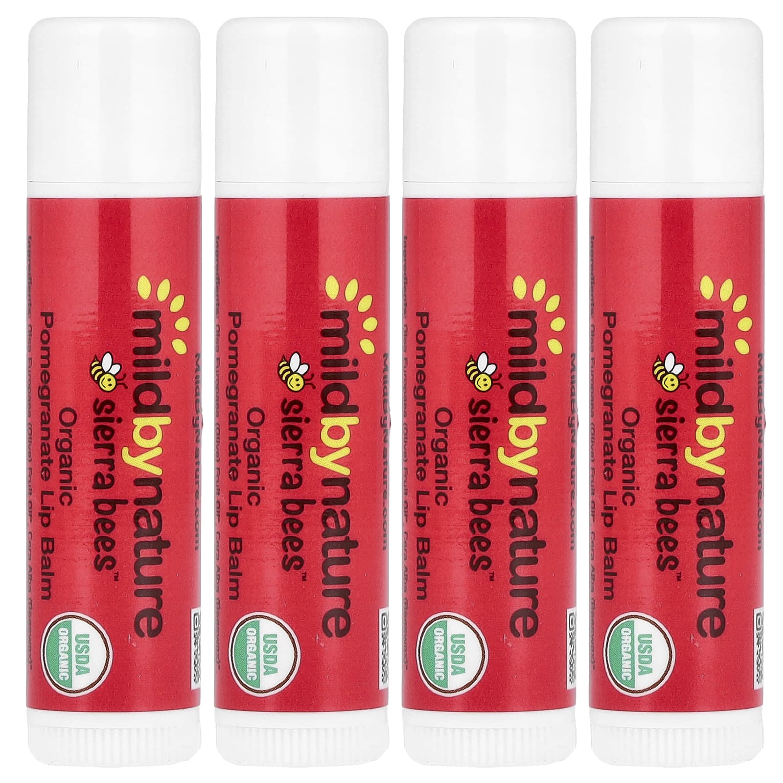 Mild By Nature, Sierra Bees™, Organic Lip Balms, Pomegranate, 4 Pack, 0.15 oz (4.25g) Each