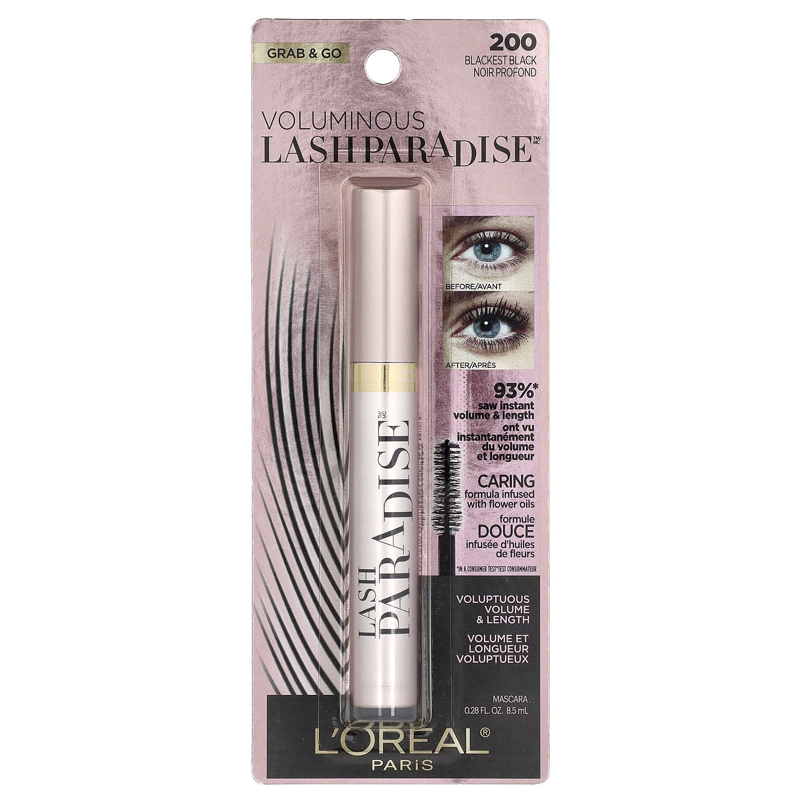 L'Oréal, Voluminous Lash Paradise™ Mascara, 200 Blackest Black, 0.28 fl oz (8.5 ml)