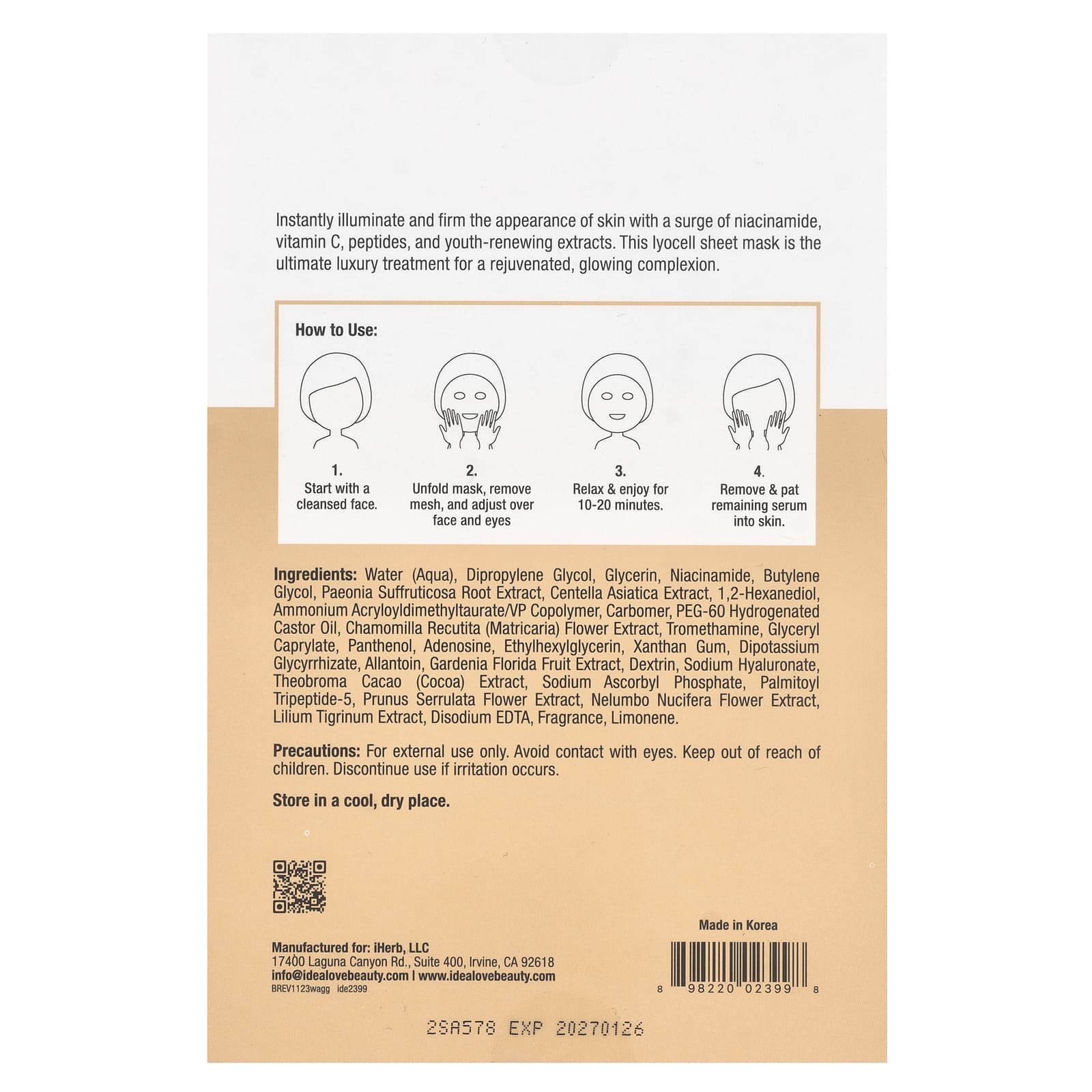 Idealove, What a Glow-Getter, Brightening & Moisturizing, 5 Beauty Sheet Masks, 0.85 fl oz (25 ml) Each