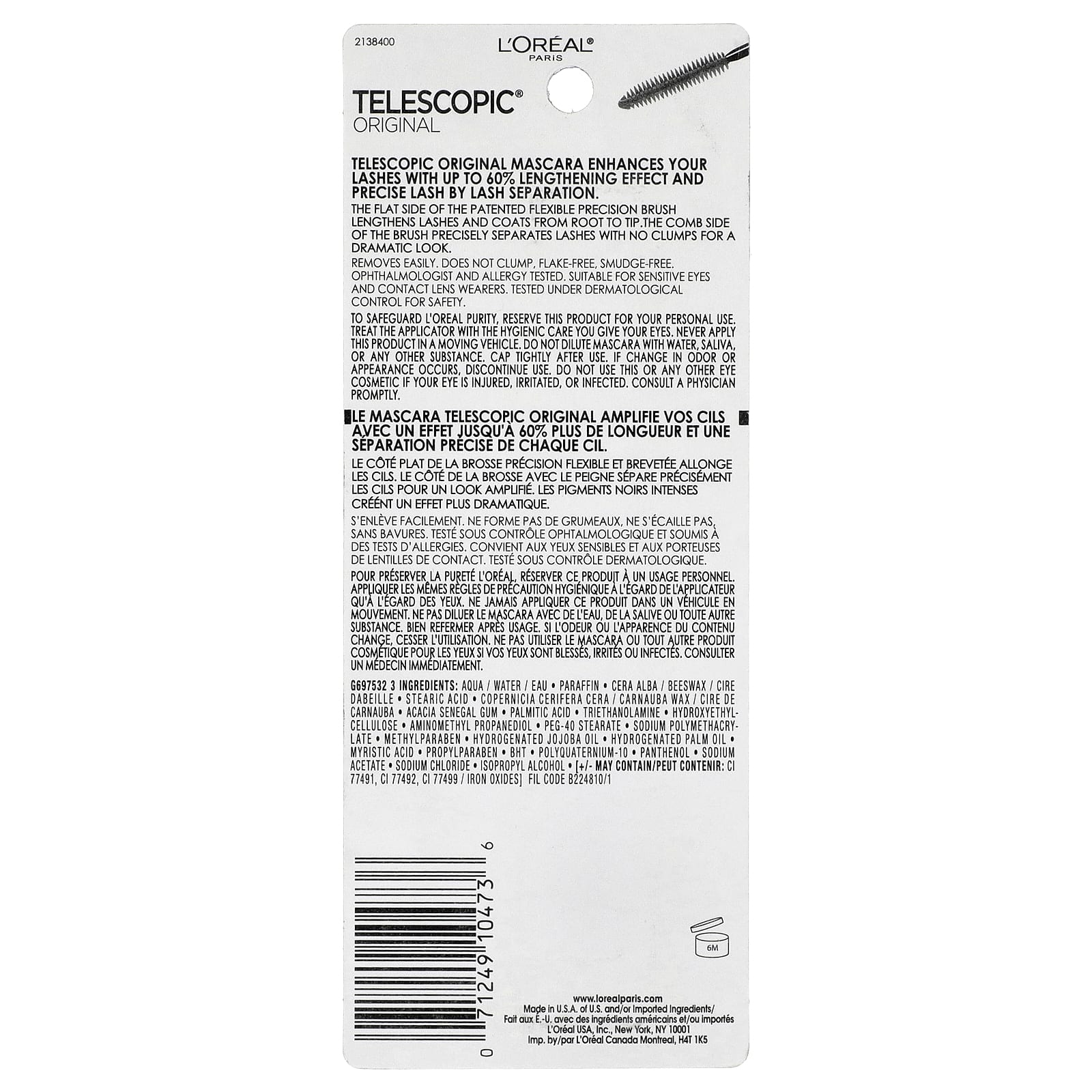 L'Oréal, Telescopic® Original Mascara, 915 Black Brown, 0.27 fl oz (8 ml)