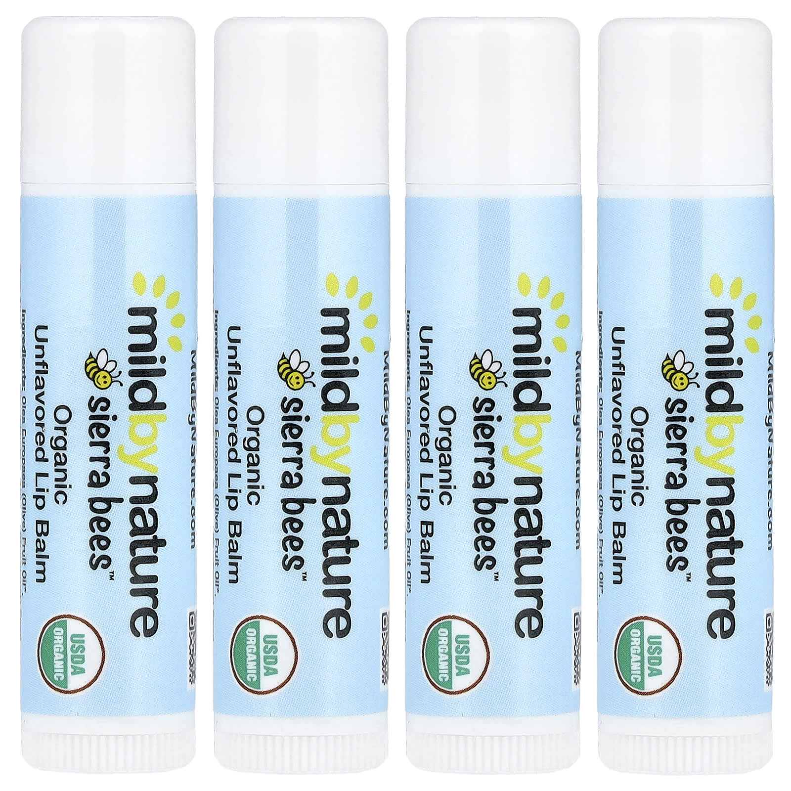 Mild By Nature, Sierra Bees™, Organic Lip Balms, Unflavored, 4 Pack, 0.15 oz (4.25 g) Each