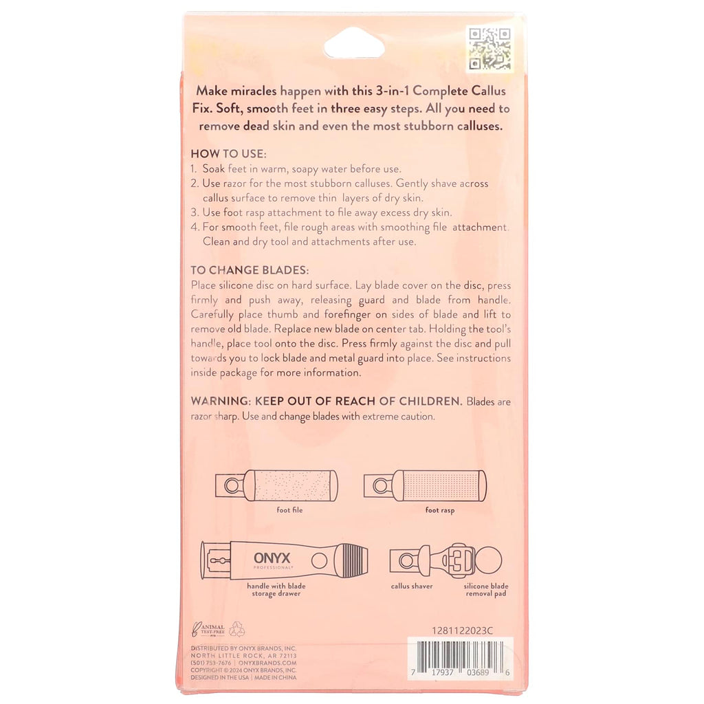Onyx Professional, 3 Step Miracle, 3-In-1 Complete Callus Fix , 4 Piece Kit