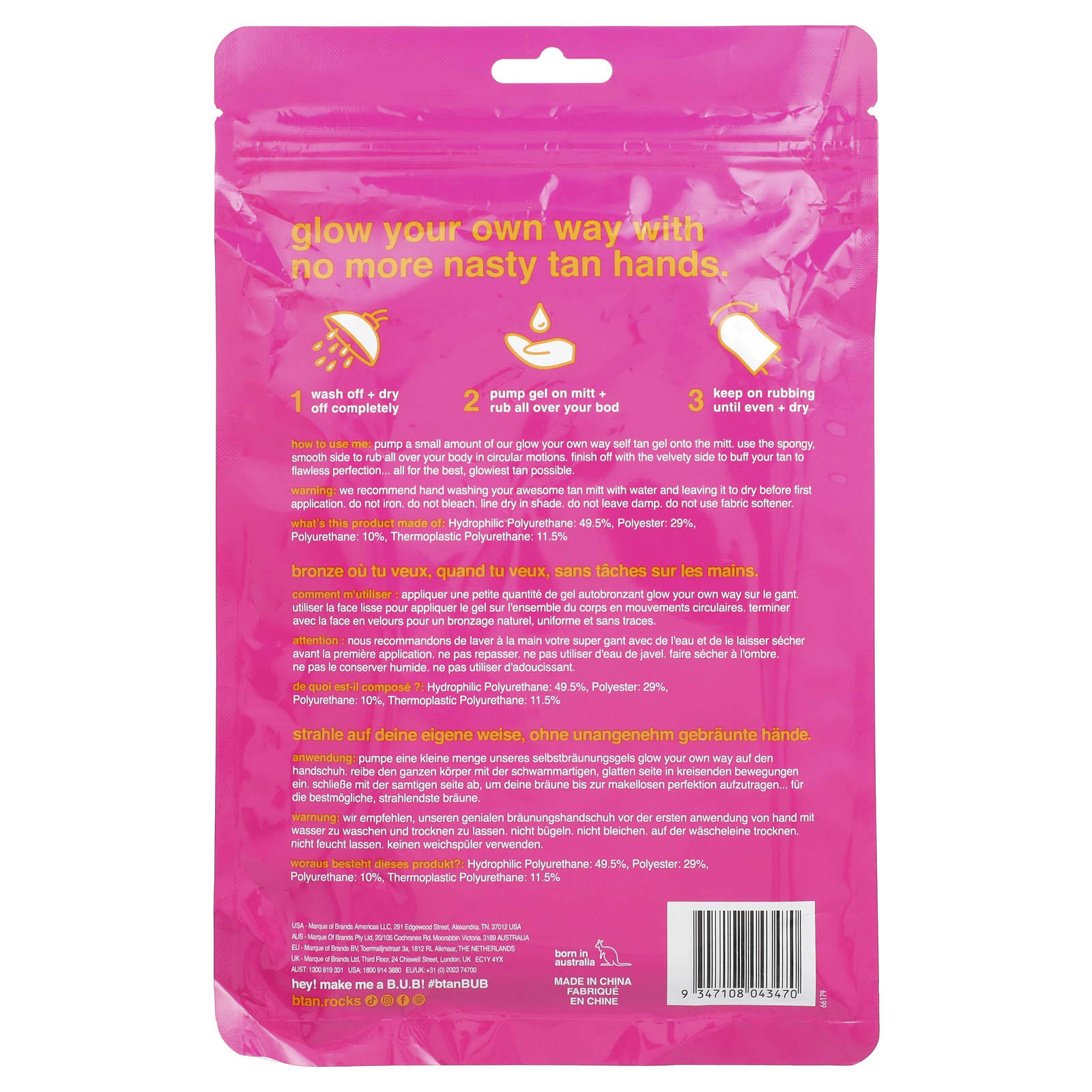 b.tan, Glow Your Own Way, Smooth Gel Mitt, One Size Fits All, 1 Mitt