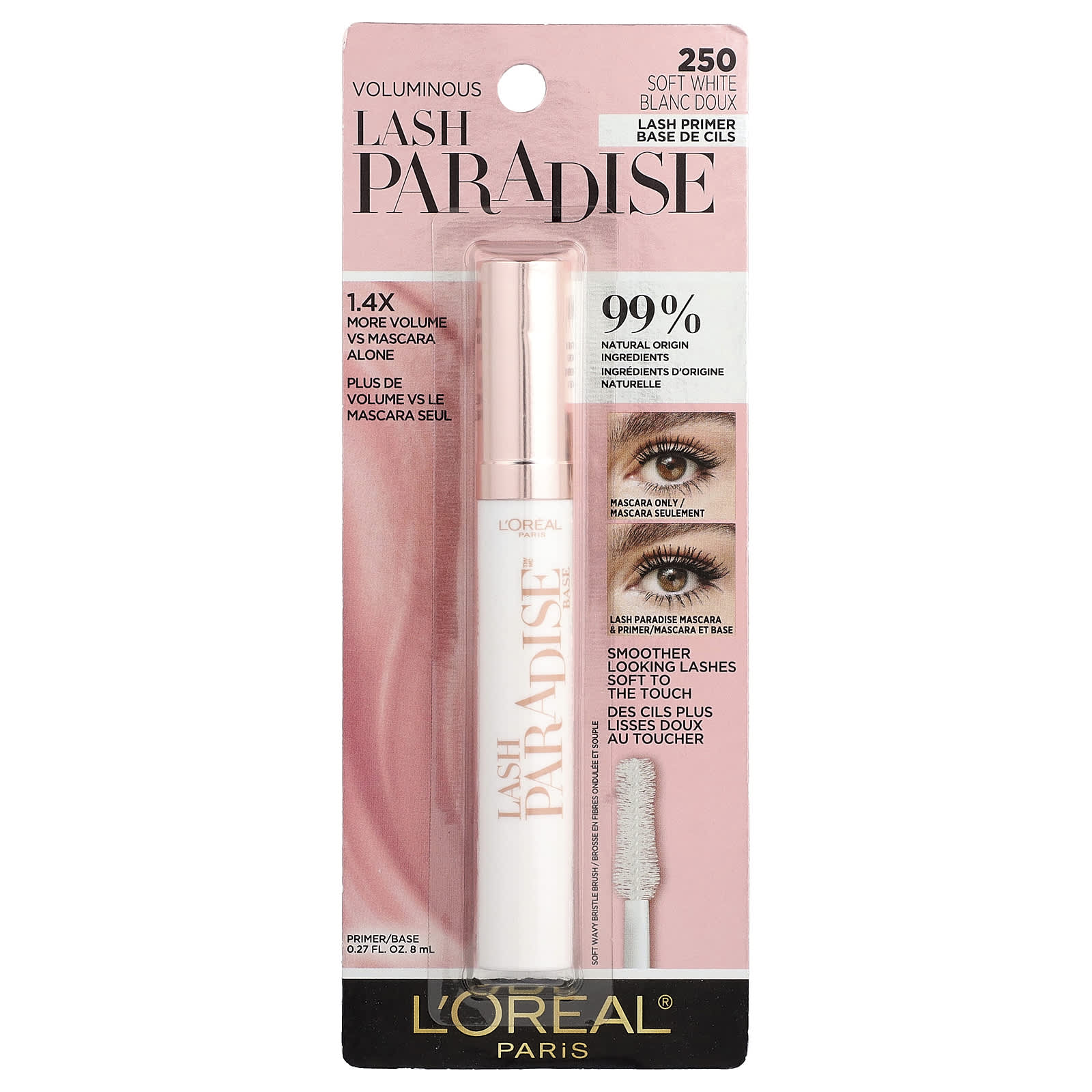 L'Oréal, Voluminous Lash Paradise™ Primer/Base, 250 Soft White, 0.27 fl oz (8 ml)
