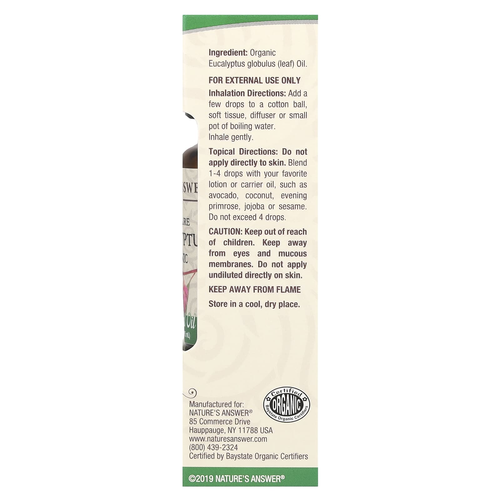 Nature's Answer, 100% Pure Organic Essential Oil, Eucalyptus, 0.5 fl oz (15 ml)