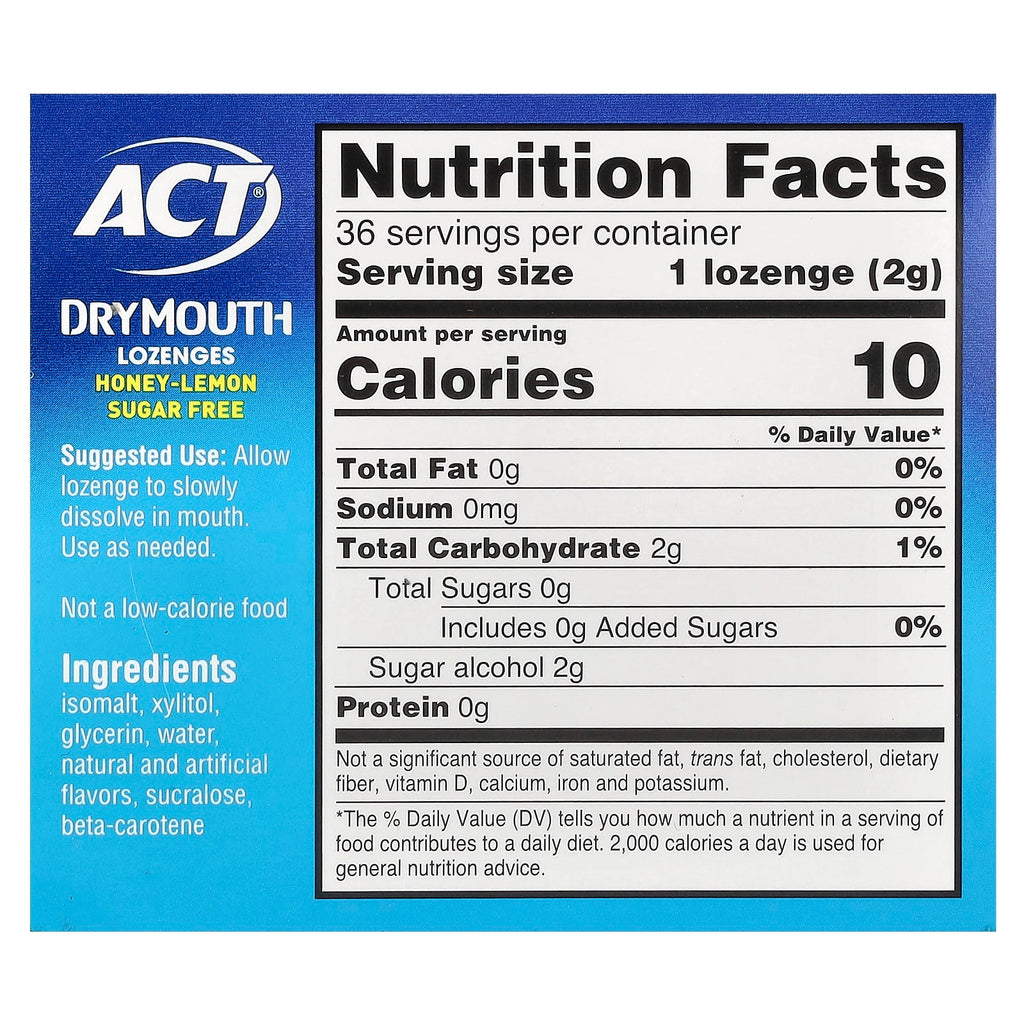 Act, Dry Mouth Lozenges with Xylitol, Honey-Lemon, 36 Lozenges