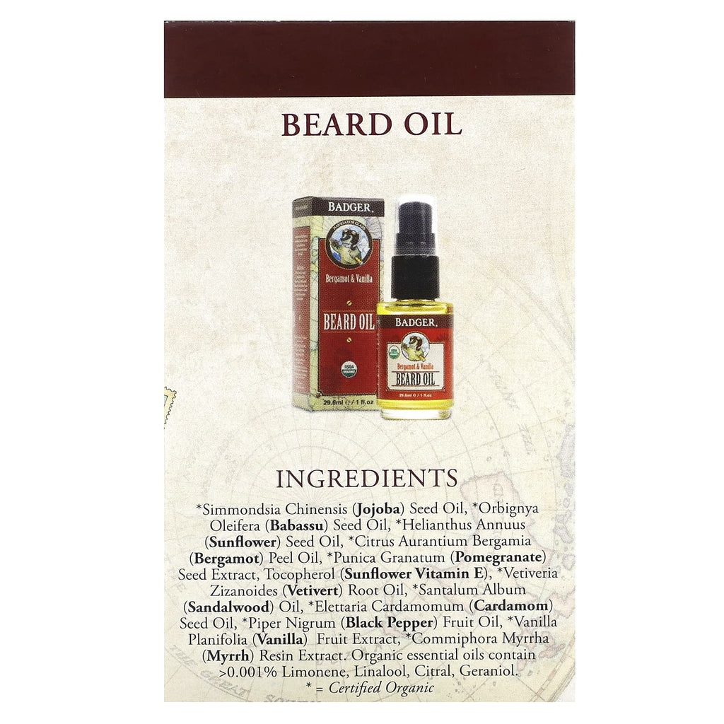 Badger, Beard Grooming Kit, Bergamot & Vanilla, 2 Piece Kit