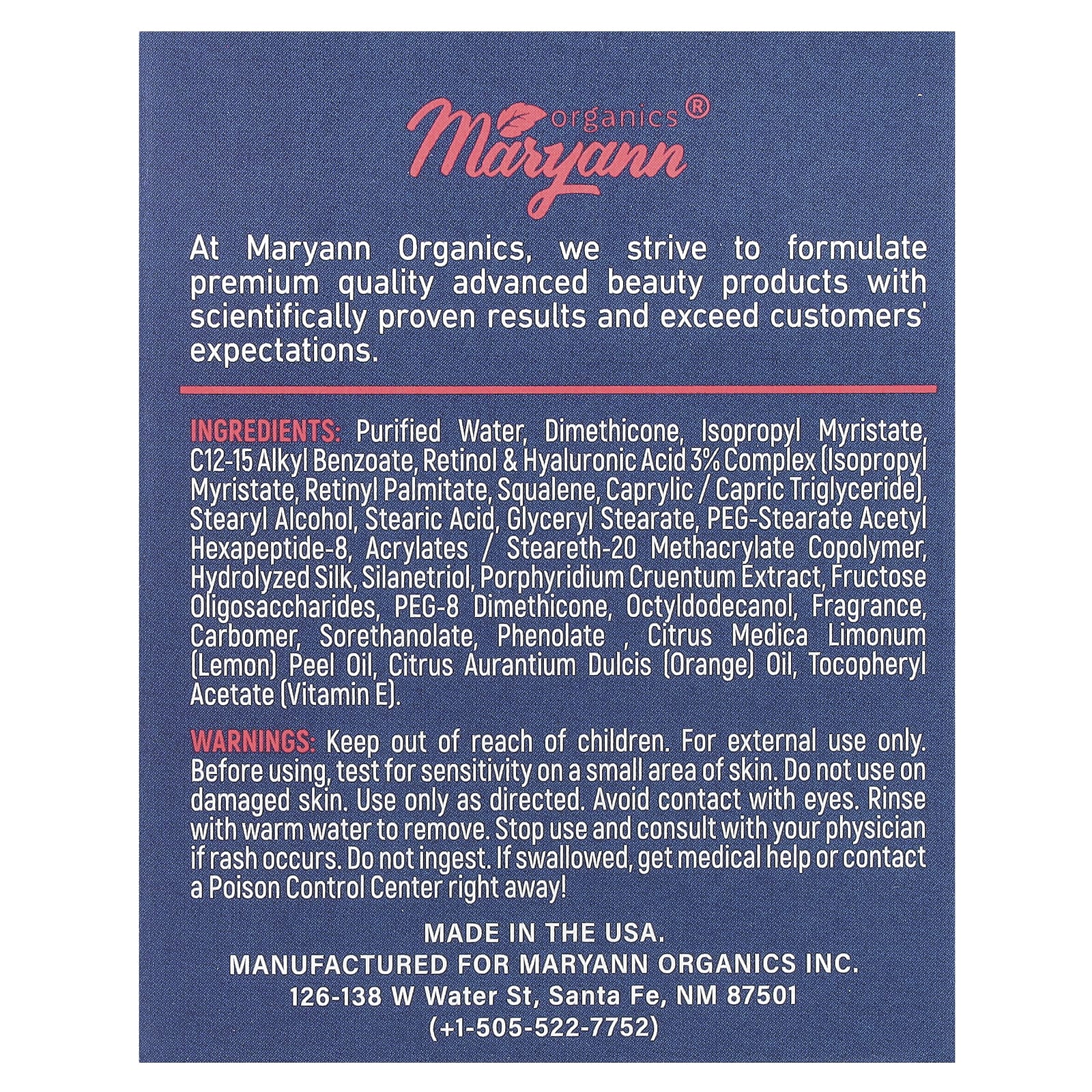 MaryAnn Organics, Retinol, Moisturizing Cream, 1.7 fl oz (50 ml)