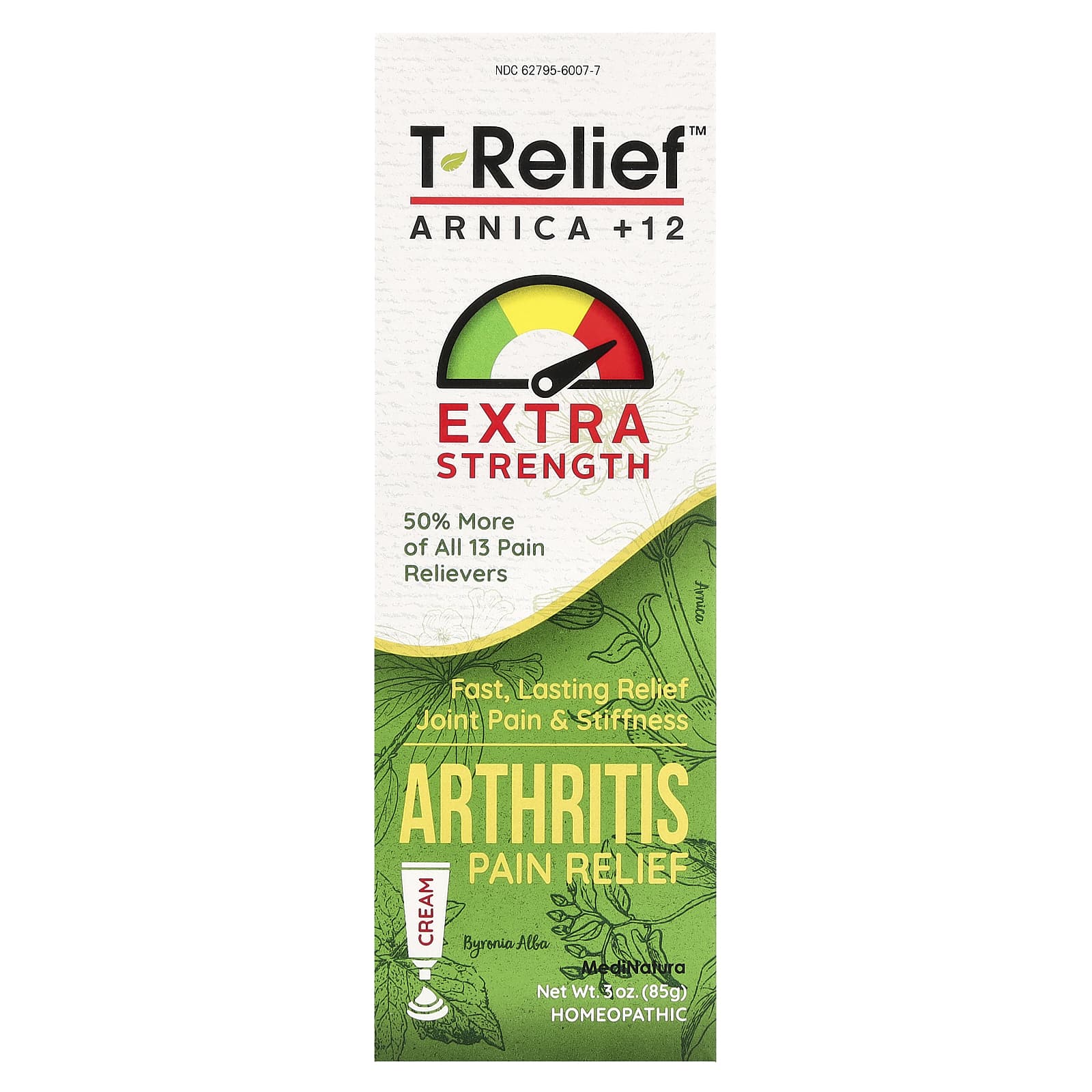MediNatura, T-Relief, Arnica +12, Arthritis Pain Relief Cream, 3 oz (85 g)