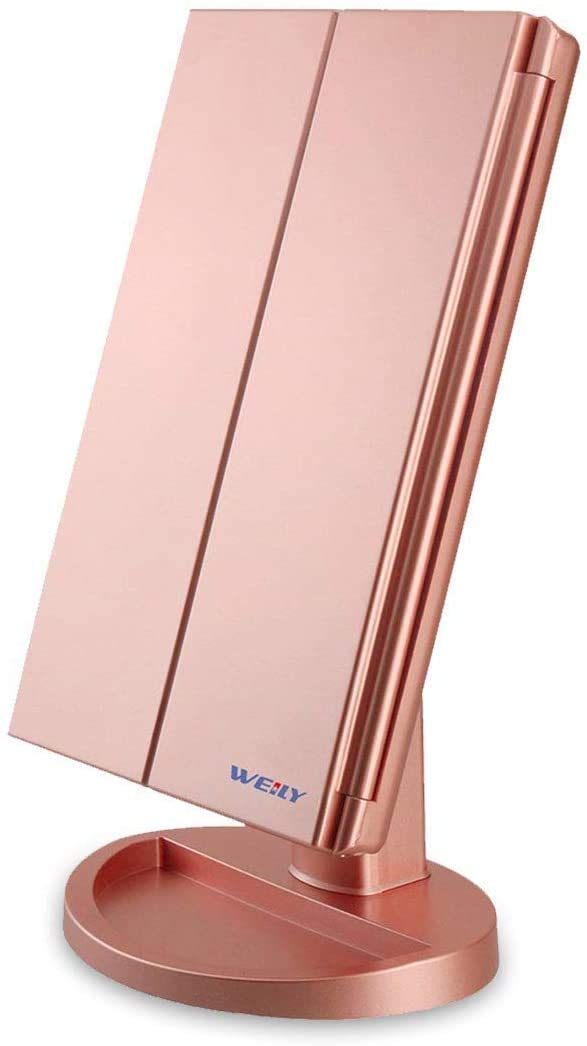 WEILY LED Tri-Fold Makeup Mirror with Magnification