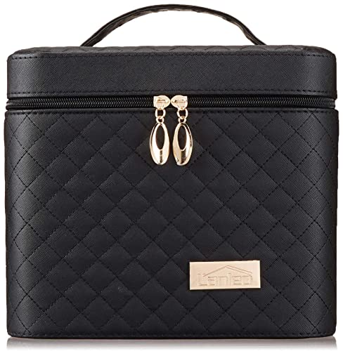 Sooyee Makeup Bag with Mirror, Fold-Out Tray and Cosmetic Organizer