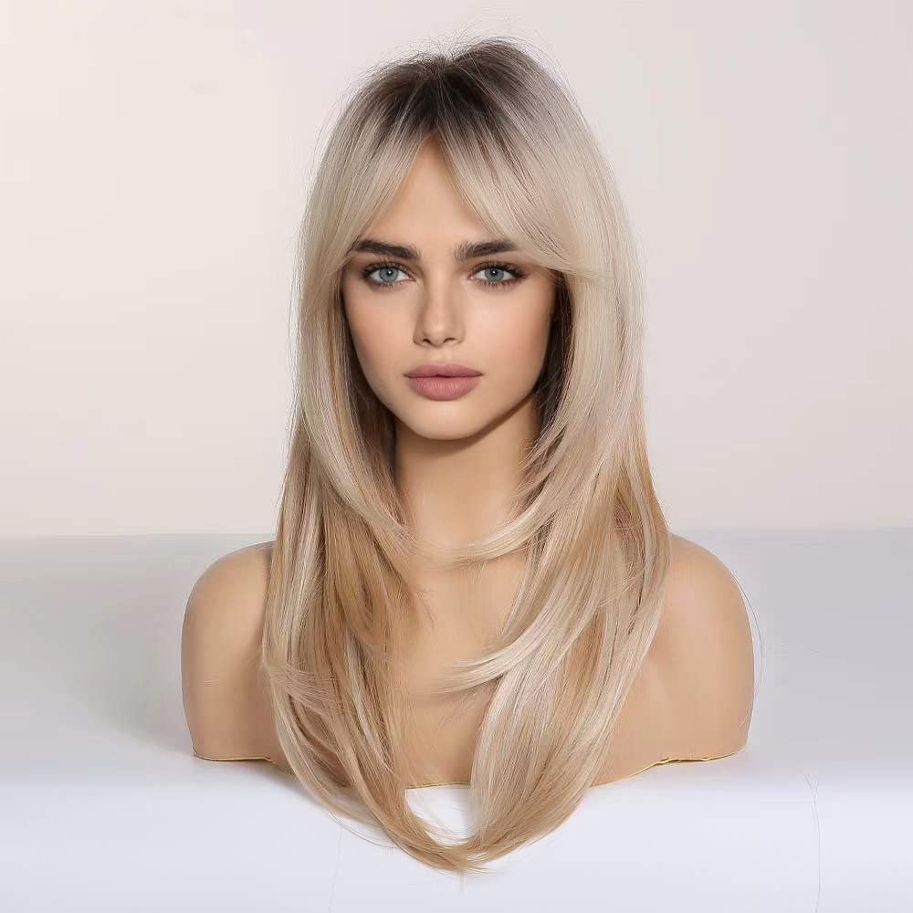 HAIRCUBE Long Curly Heat-Resistant Synthetic Wig with Bangs