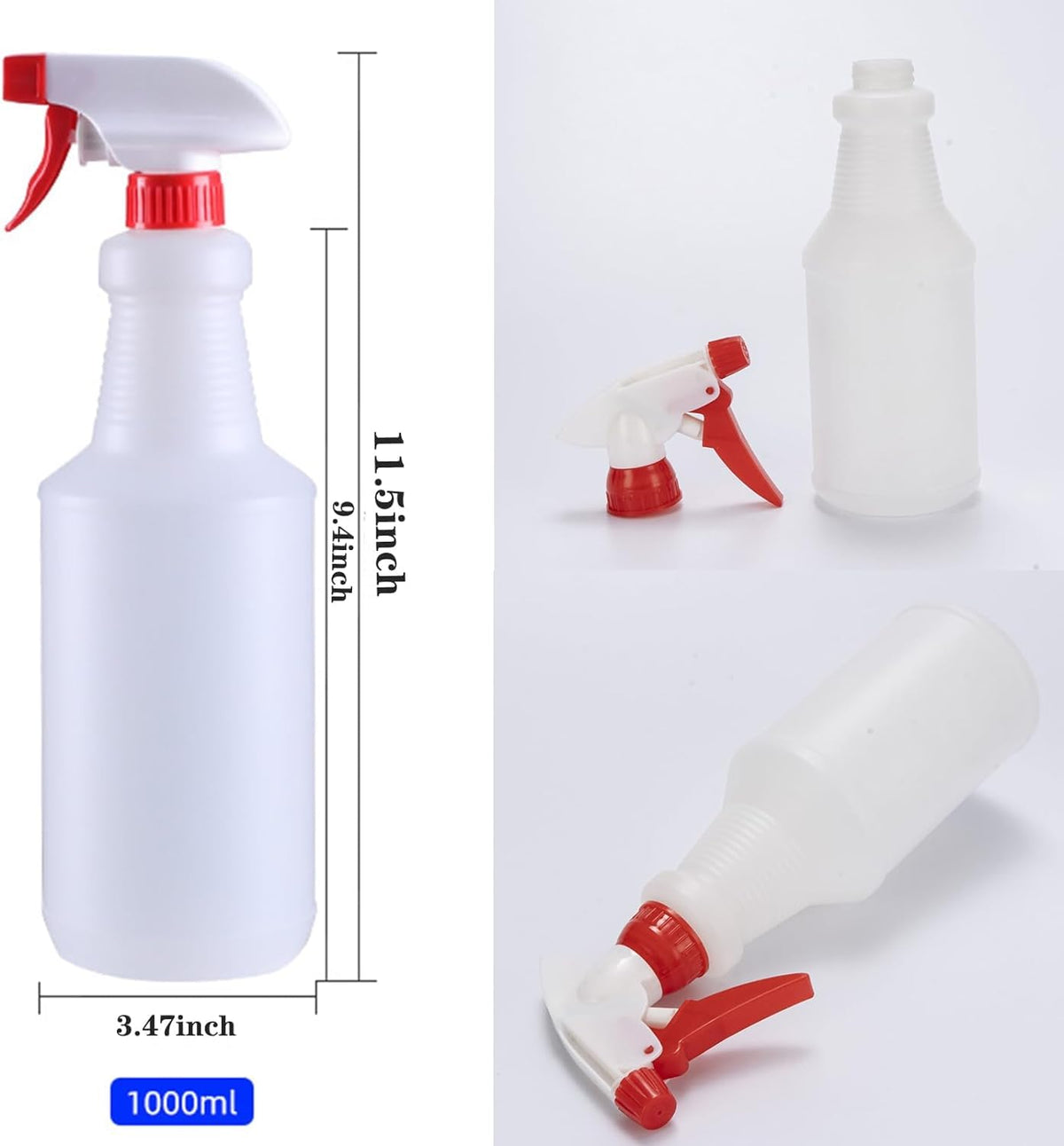 10-Pack 32 oz Empty Plastic Spray Bottles with Adjustable Nozzles