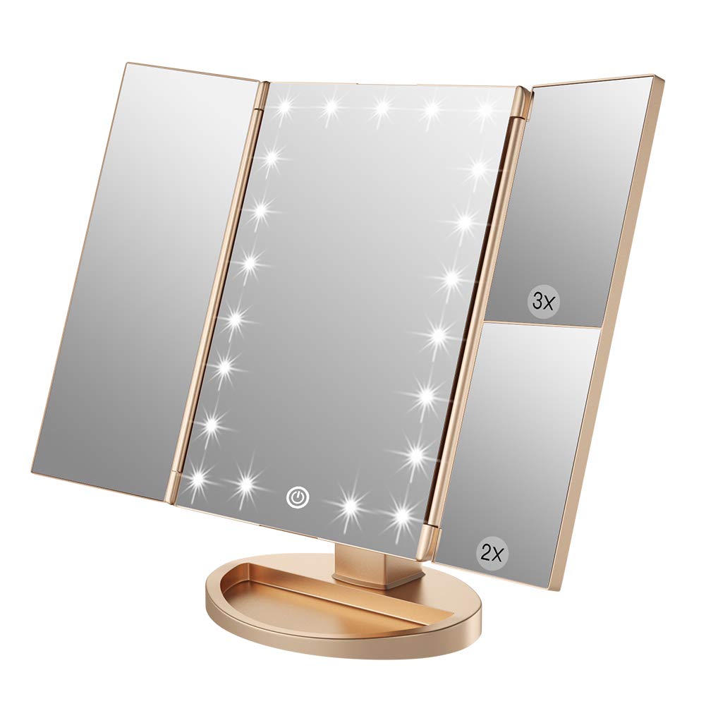 WEILY LED Tri-Fold Makeup Mirror with Magnification