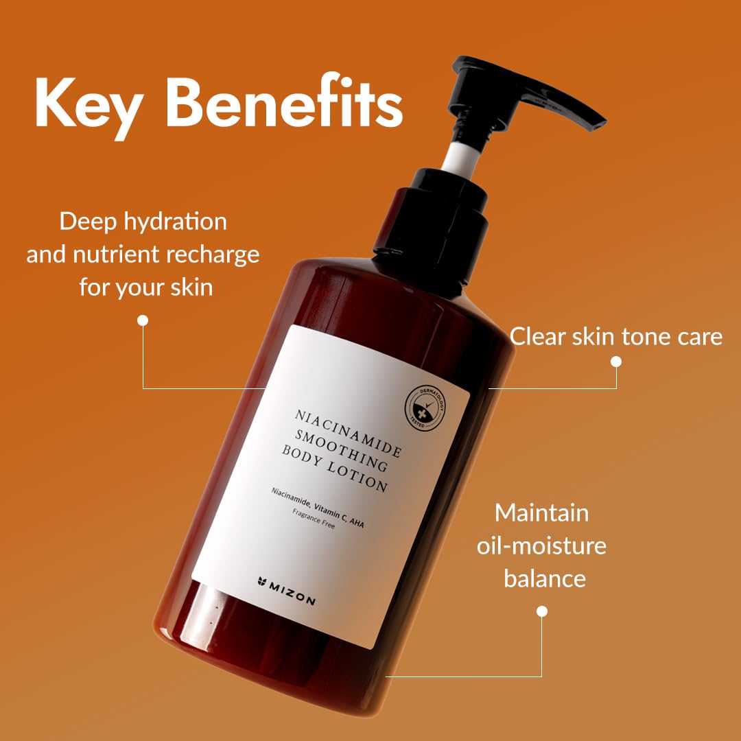 MIZON Niacinamide Smoothing Body Lotion with AHA, Vitamin C & Hyaluronic Acid
