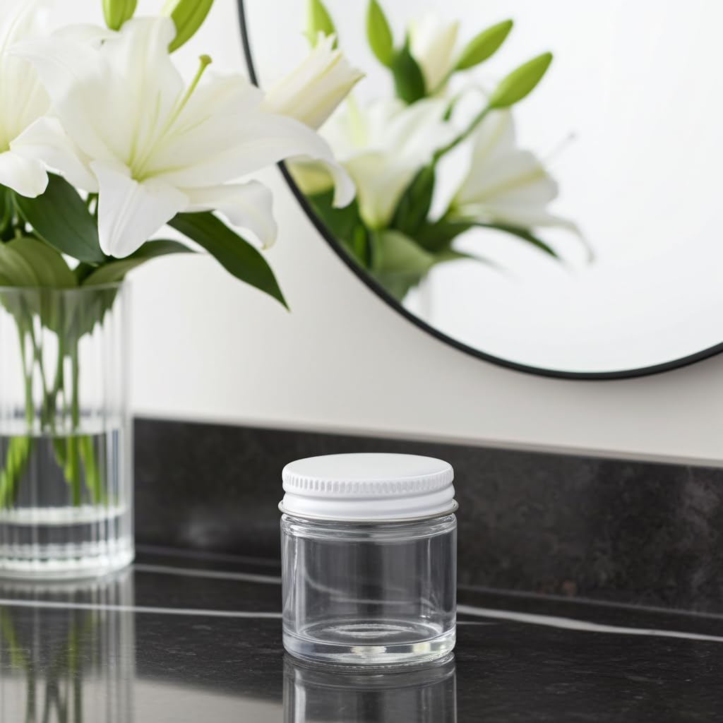 1 oz / 30 ml Clear Glass Jars with White Airtight Lids, 12 Pack