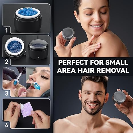 Azang Hard Wax Hair Removal Kit with Portable Heater for Nose, Ears and Small Areas