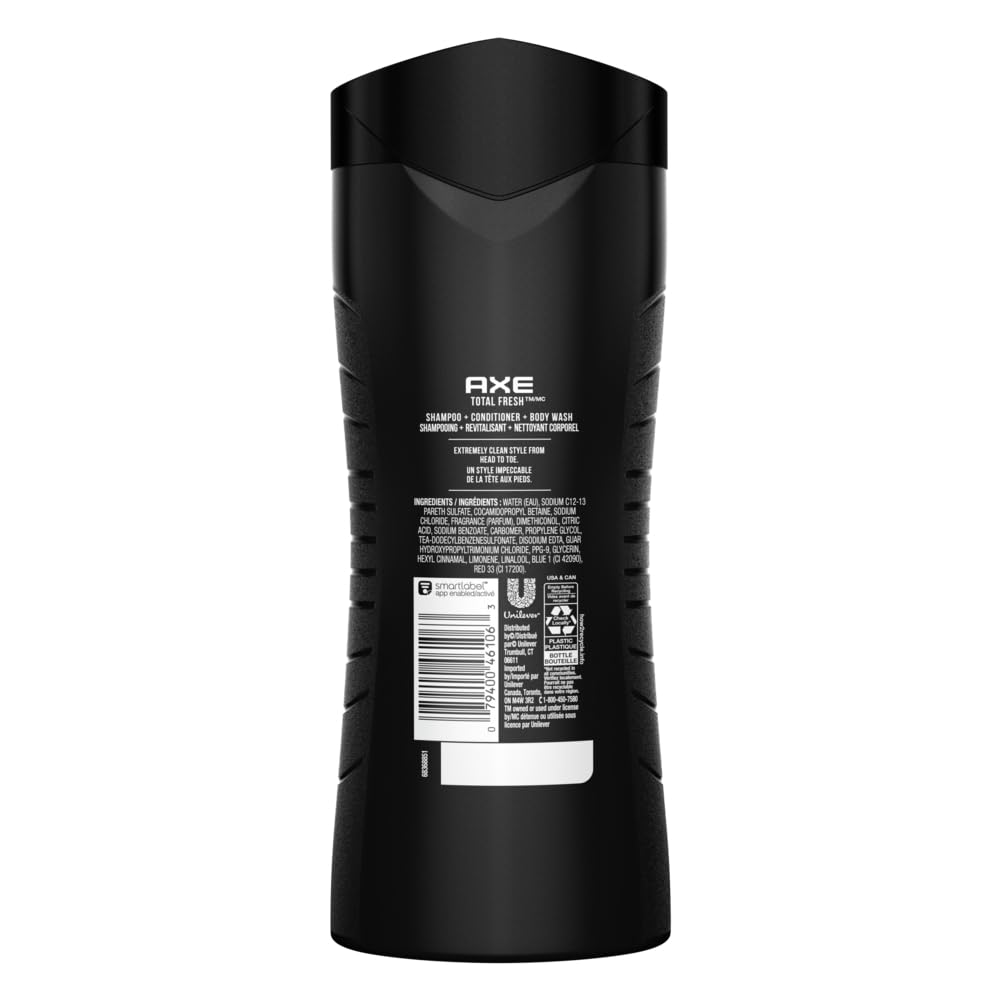 Axe Hair Total Fresh 3-in-1 Shampoo, Conditioner & Body Wash, 3-Pack