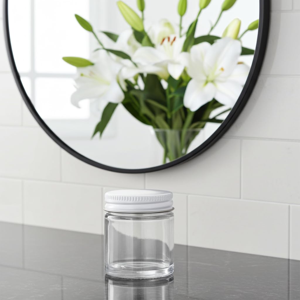 1 oz / 30 ml Clear Glass Jars with White Airtight Lids, 12 Pack