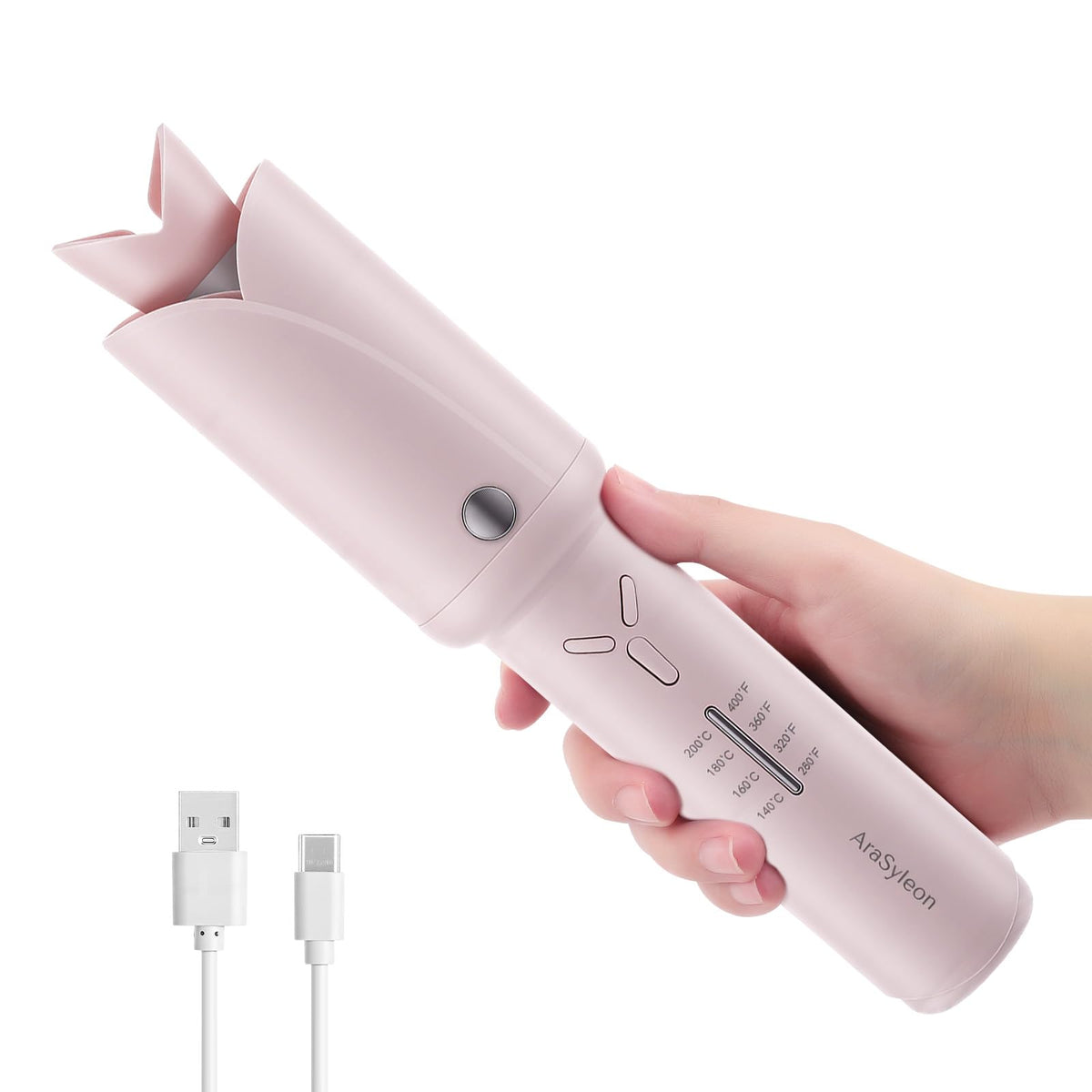 Cordless Automatic Hair Curler, Pink, Rechargeable Rotating Curling Iron