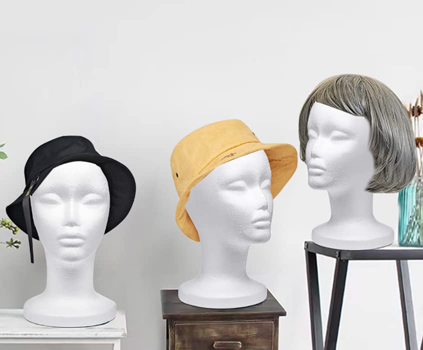 Foraineam 3-Pack 12-Inch Foam Female Wig Head Mannequins