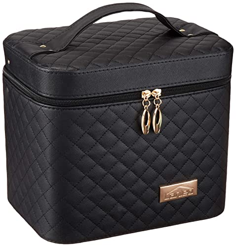 Sooyee Makeup Bag with Mirror, Fold-Out Tray and Cosmetic Organizer