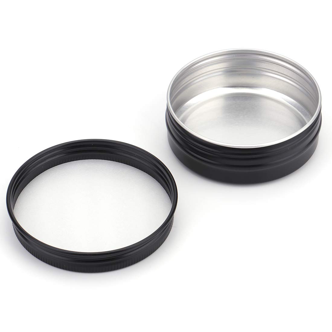 Foraineam 48 Pack 2 oz Round Lip Balm Tin Cans, Matte Black Aluminum