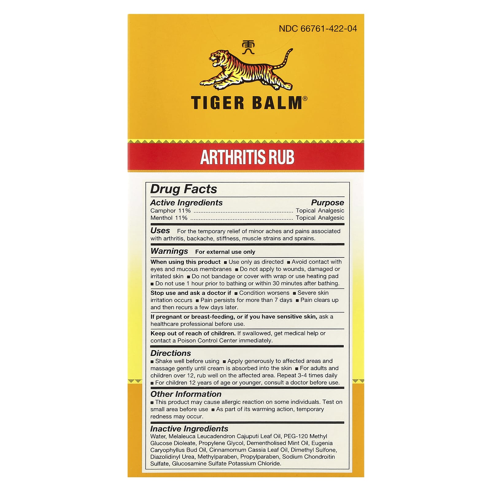 Tiger Balm, Arthritis Rub, Alcohol-Free, 4 fl oz (113 ml)