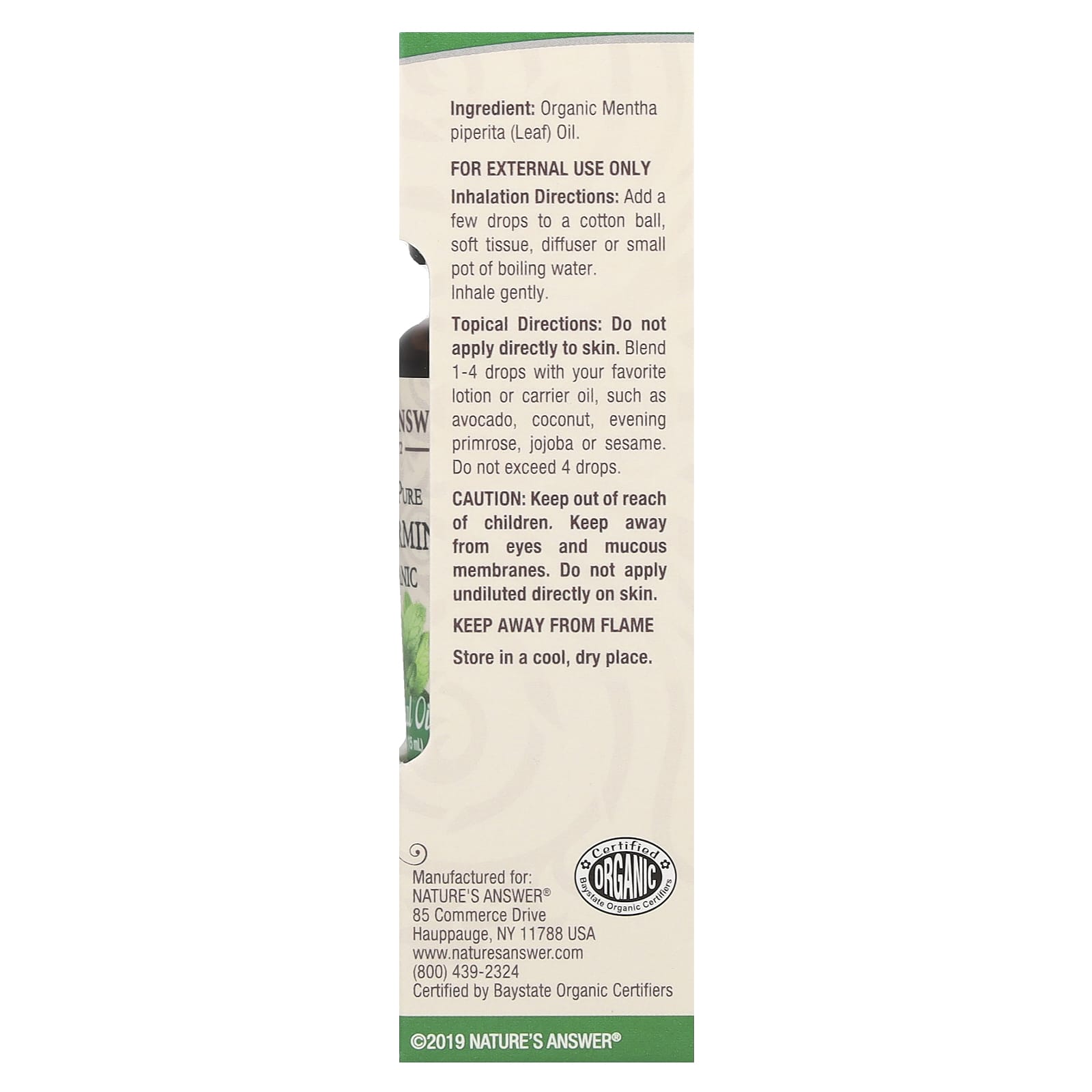 Nature's Answer, 100% Pure Organic Essential Oil, Peppermint, 0.5 fl oz (15 ml)