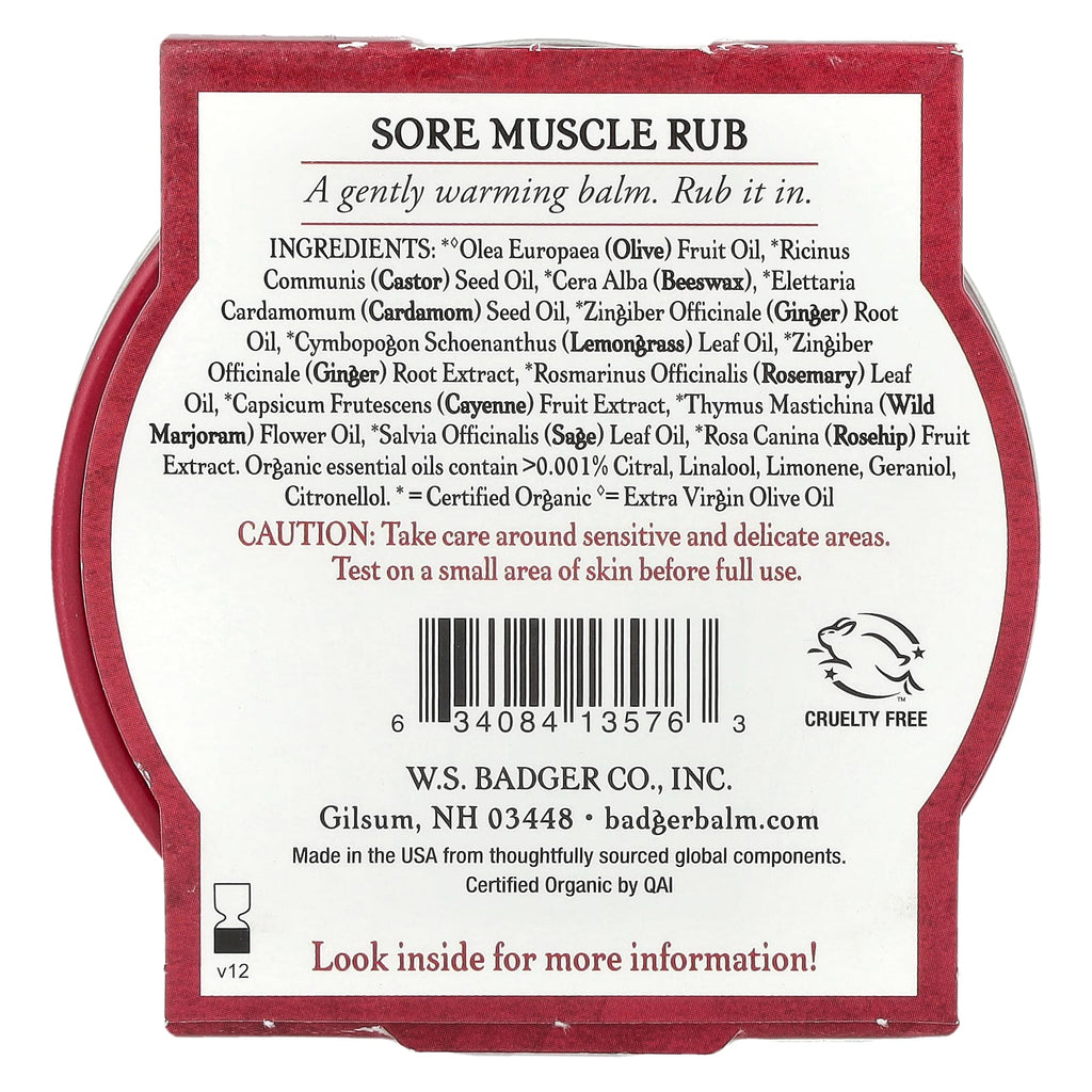 Badger, Organic Sore Muscle Rub, Cayenne & Ginger, 2 oz (56 g)