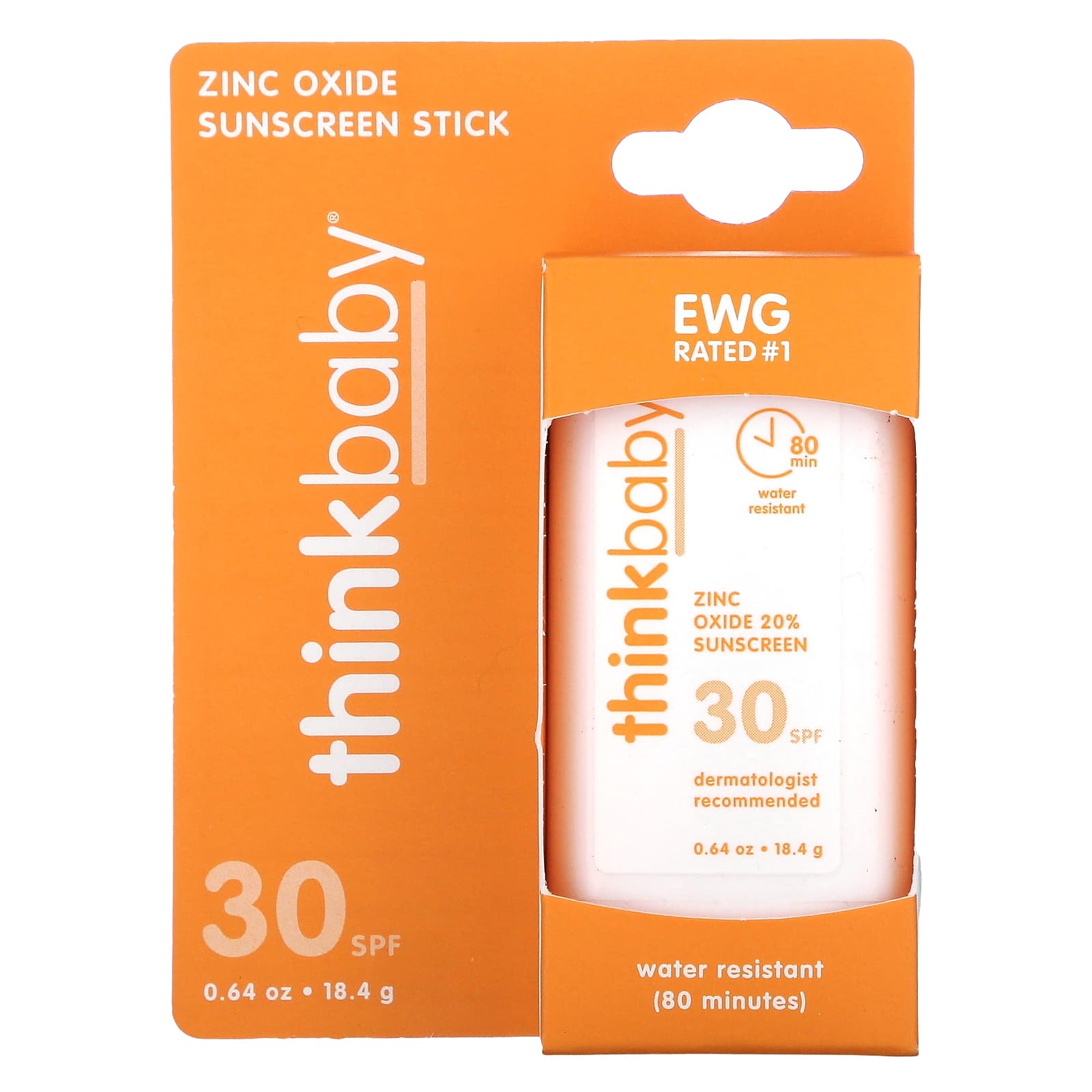 think, Thinkbaby®, Zinc Oxide Sunscreen Stick, SPF 30, 0.64 oz (18.4 g)