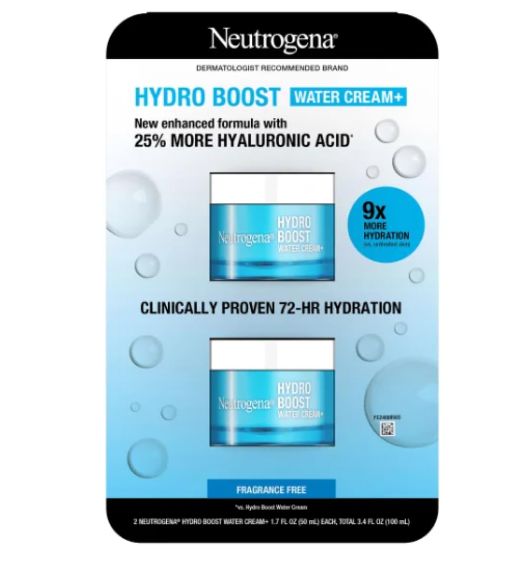 Neutrogena Hydro Boost Water Cream+ Moisturizer, 25% More Hyaluronic Acid, 2-Pack