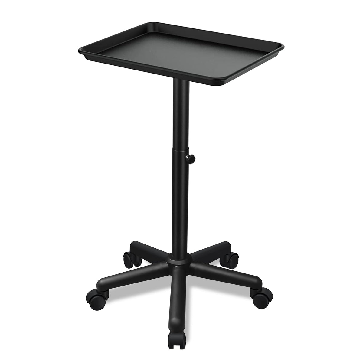 Metal Rolling Salon Tray Cart, Adjustable Service Tray with Wheels