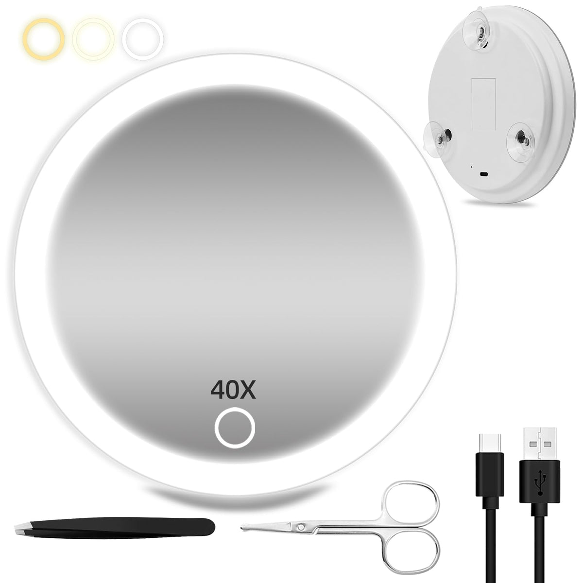 30X Magnifying Mirror with Lights, Rechargeable 6-Inch Travel Mirror