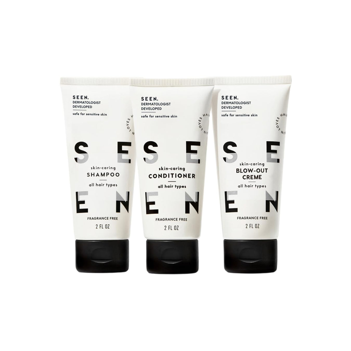 SEEN Travel Trio Hair Care Set - Shampoo, Conditioner & Blow-Out Creme