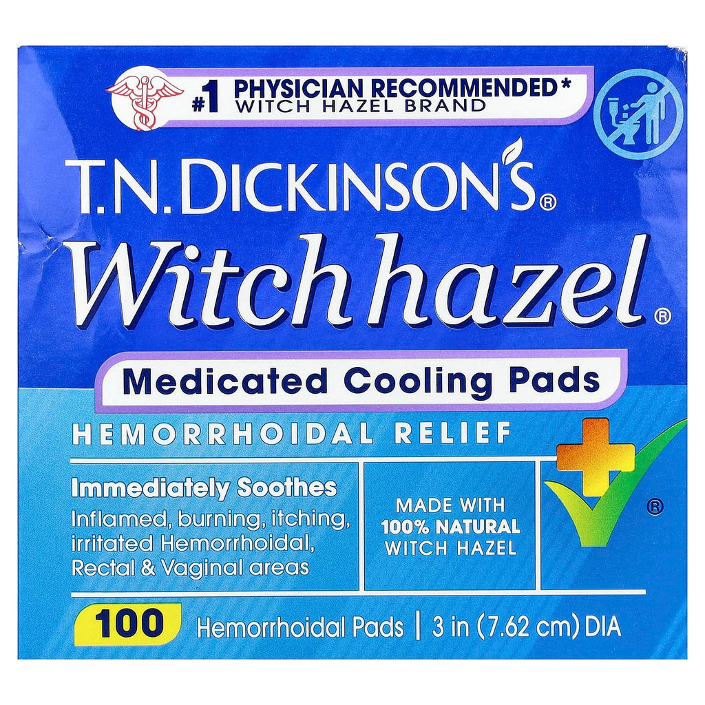 Dickinson Brands, T.N. Dickinson's® Witch Hazel® Medicated Cooling Pads, Hemorrhoidal Relief , 100 Pads