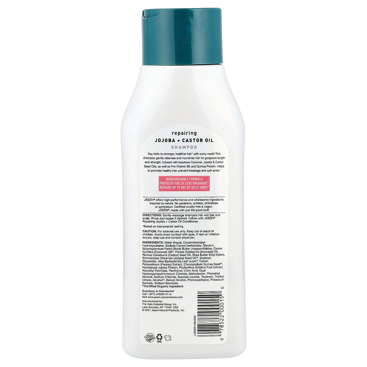 Jason Natural, Shampoo, Repairing Jojoba + Castor Oil , 16 fl oz (473 ml)