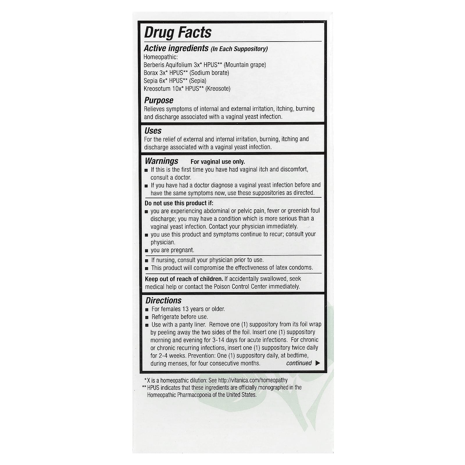 Vitanica, Yeast Arrest™, 28 Vaginal Suppositories