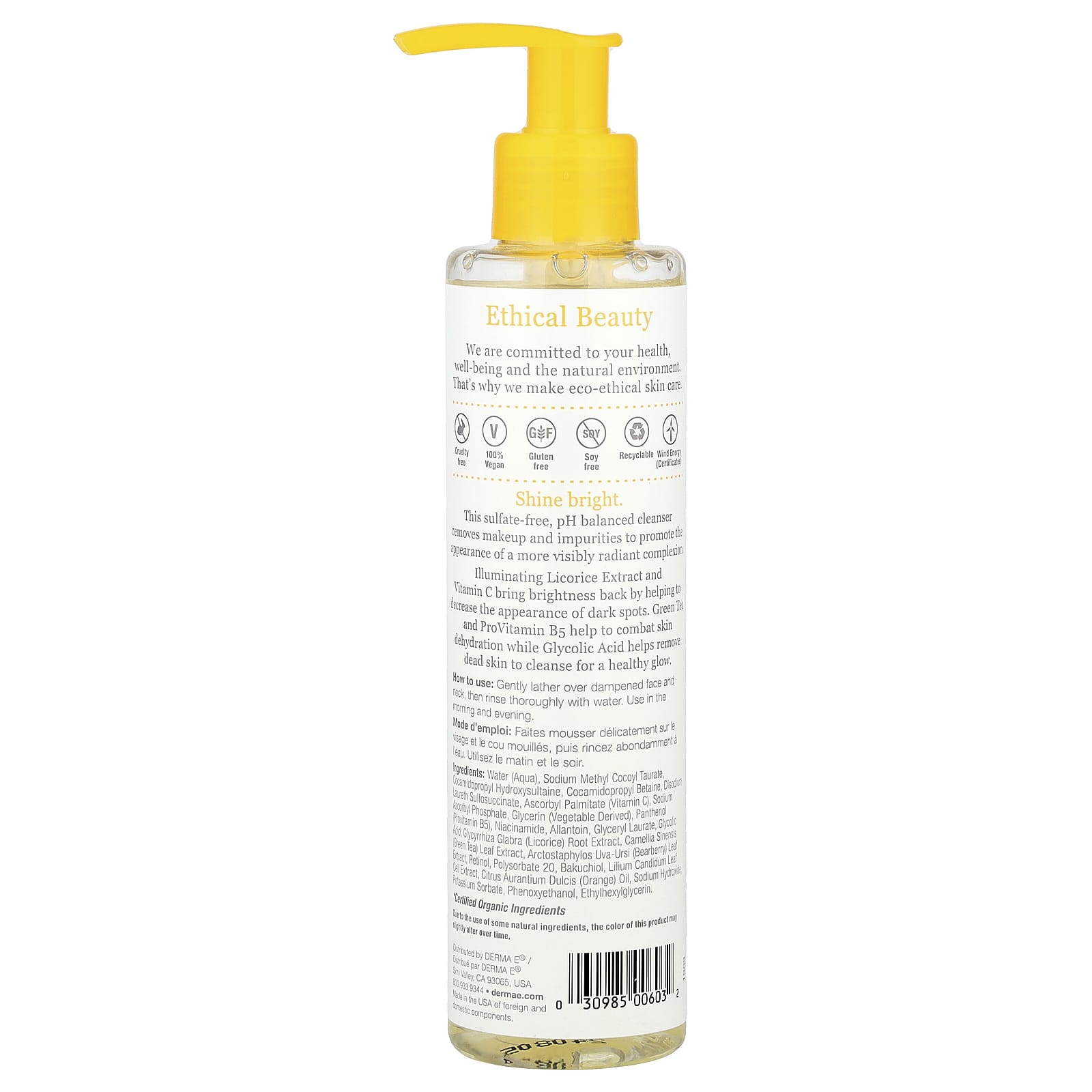 DERMA E, Vitamin C Daily Brightening Cleanser, 6 fl oz (175 ml)