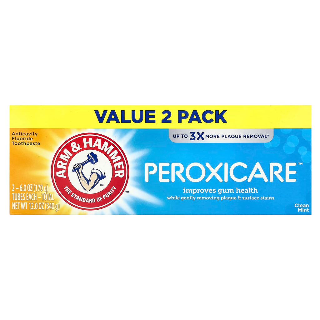 Arm & Hammer, PeroxiCare™, Anticavity Fluoride Toothpaste, Clean Mint, Twin Pack, 6 oz (170 g) Each